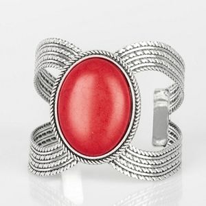 Woman's Silver cuff let bracelet with red emblem